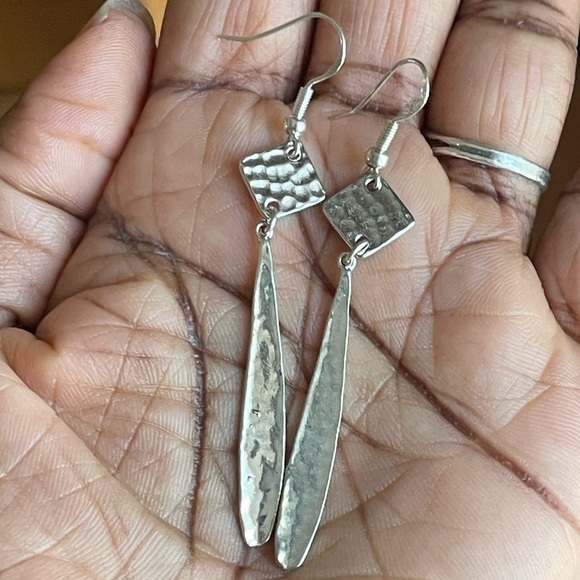 Silver Plated Hammered Drop Earrings - Picture 3 of 3